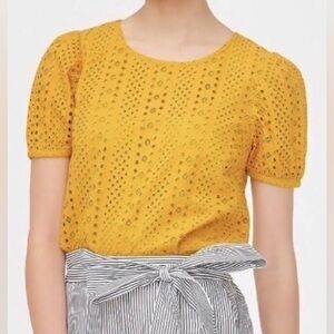 J Crew gold eyelet lined short sleeve top